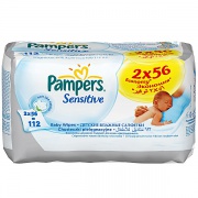 PAMPERS Салфетки детские увлажненные Sensitive Сменный блок Duo 2х56